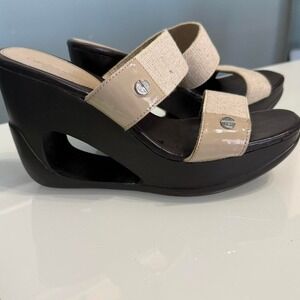 Calvin Klein Platform Wedge Sandals — Beige & Black — Size 8